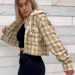 Cropped Plaid Hooded Flannel Jacket | Lightweight Shacket